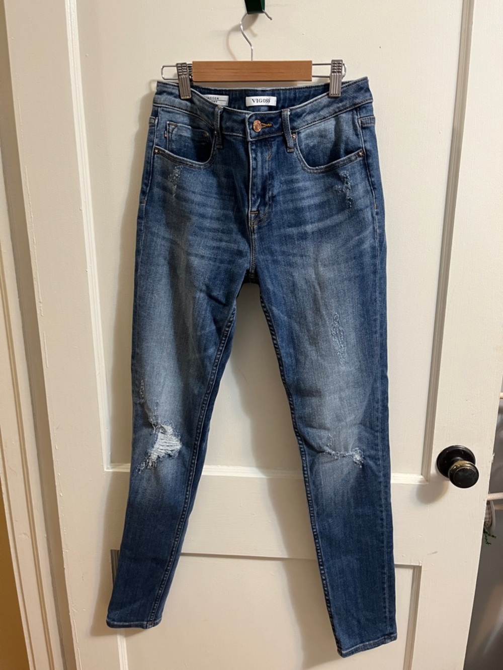 Vigoss Women's Dark Blue Ripped Skinny Jeans